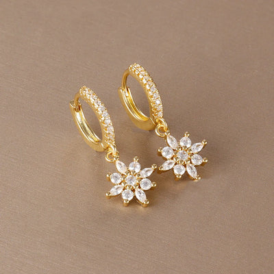 Luxury Stainless Steel Star Dangle Earrings Zircons Geometric Piercing