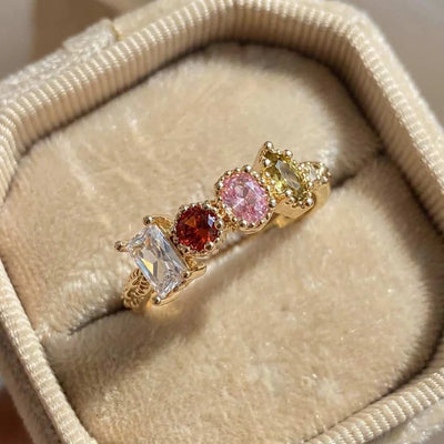 925 Sterling Silver Cubic Zirconia Wedding Party Ring Luxury Gold Colour Bright Trendy Jewellery