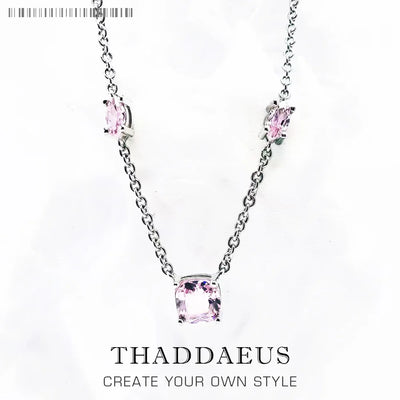 Pink Stone Necklace & Earring Jewellery Set 925 Sterling Silver Romantic Gift