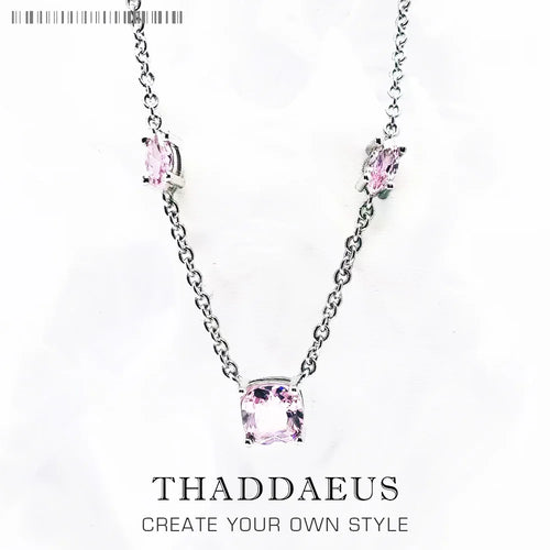 Pink Stone Necklace & Earring Jewellery Set 925 Sterling Silver Romantic Gift