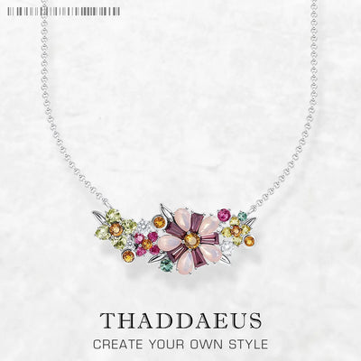 Flowers Colourful Stones Necklace Link Chain 925 Sterling Silver Jewellery