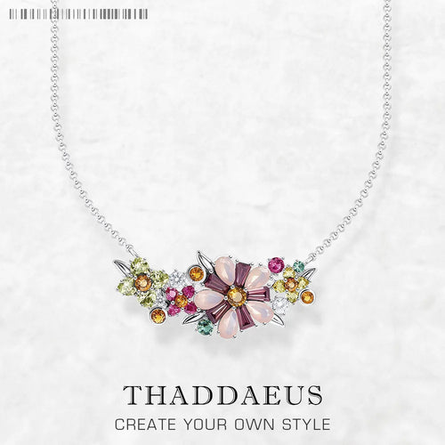 Flowers Colourful Stones Necklace Link Chain 925 Sterling Silver Jewellery