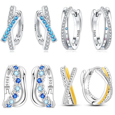 925 Sterling Silver Blue White Cross Versatile Hoop Earrings Birthday Gift