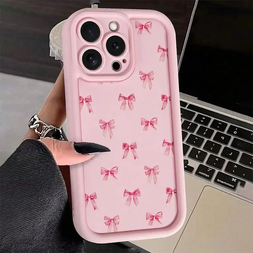 Gentle Pink Bow Soft Case for iPhone 16 17 15 14 13 12 11 Pro Max Plus SE