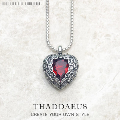 Red Winged Heart Pendant Necklace 925 Sterling Silver Fashion Jewellery Gift
