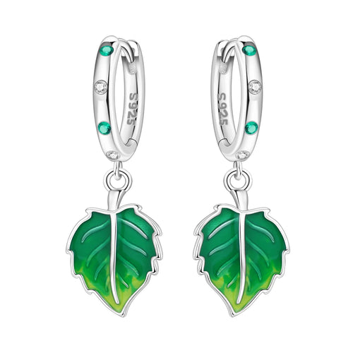 925 Sterling Silver Fresh Green Leaf Drop Earrings Anniversary Trendy Gift