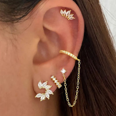 New Gold Lucky Crown Tassel Chain Stainless Steel Hoop Earrings
