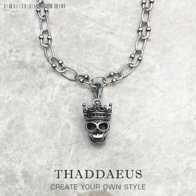 Skull King Charm Necklace 925 Sterling Silver Rock Jewellery Men Women Gift