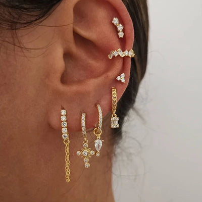 New Stainless Steel Cubic Zirconia Hoop Earrings Small Pendant