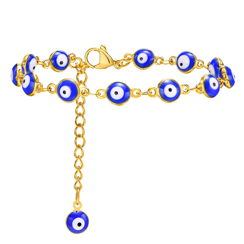 Evil Eye Bracelet,stainless Steel Chain Blue Eye Bracelet Stackable Adjustable Link, Protection Amulet Jewelry