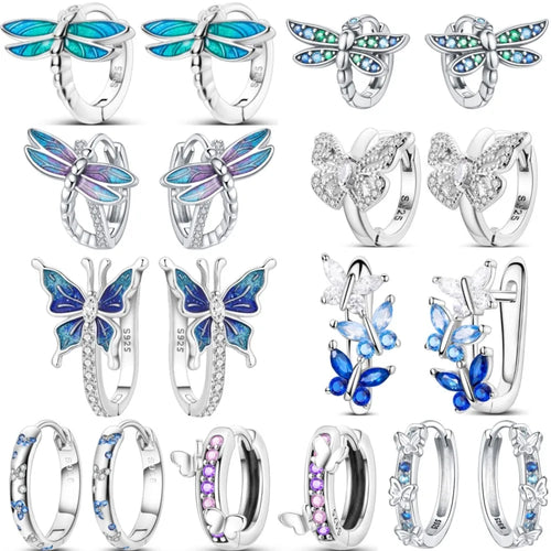 925 Sterling Silver Exquisite Dragonfly Versatile Hoop Earrings Fine Jewellery