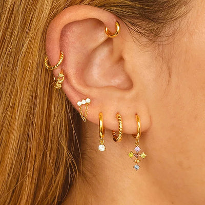 Fashion Zircon Link Chain Cross Hoop Earrings Stainless Steel