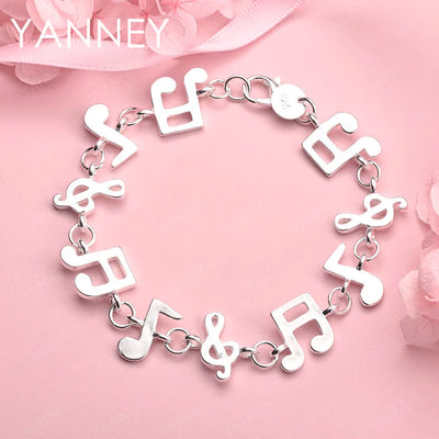 925 Sterling Silver 8-inch Musical Note Bracelet Women Party Jewellery Gift