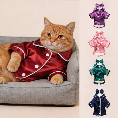 Plush Pet Pajamas Set Warm Breathable Dog Cat Sleepwear with Flower Accessory