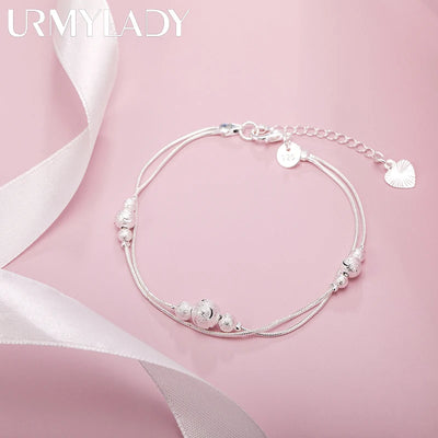 Geometric Beads Chain Bracelet 925 Sterling Silver Men Women Wedding Gift