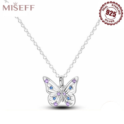 Butterfly Pendant Necklace Blue Purple 925 Sterling Silver Jewelry