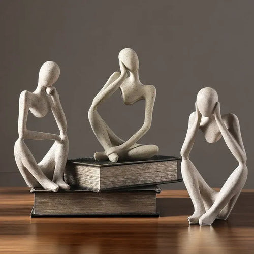 Nordic Abstract Sculpture Thinker Statue Resin Woman Figurine Office Home Decoration