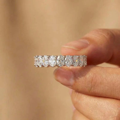 925 Sterling Silver Shiny Inlaid Oval Cubic Zirconia Ring Simple Style Wedding Party Trendy Jewellery
