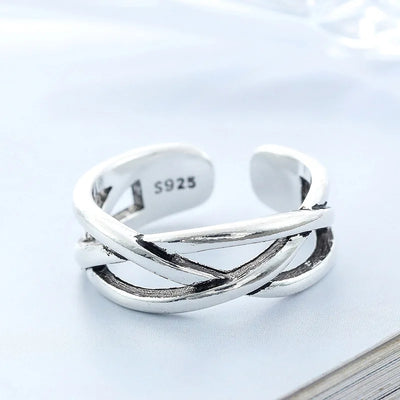 925 Sterling Silver Overlapping Adjustable Open Ring Engagement Jewellery Wholesale Accessory