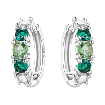 925 Sterling Silver Animal Plant Green Zircon Circle Hoop Earrings Jewellery