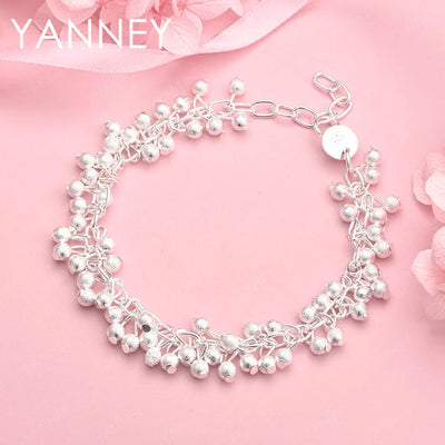 925 Sterling Silver 8-inch Frosted Beaded Bracelet Women Wedding Jewellery