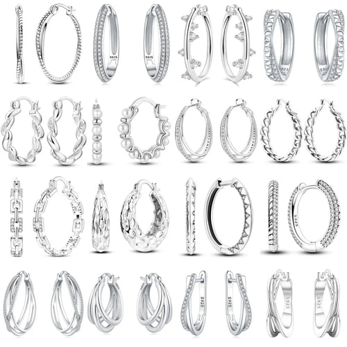 925 Sterling Silver Minimalist Staggered Circular Hoop Earrings Birthday Gift