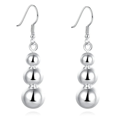 925 Sterling Silver 45mm Smooth Beads Earrings Women Fashion Wedding Gift