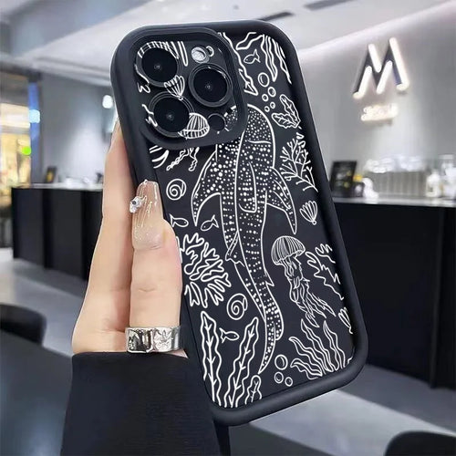 Whale Swimming Sea Case for iPhone 16 15 14 13 12 11 Pro Max Plus XR SE2