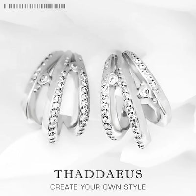 Wave with White Stones Hinged Hoop Earrings 925 Sterling Silver Trendy