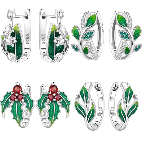 925 Sterling Silver Green Bell Orchid Ear Studs Hoop Earrings Trendy Gift