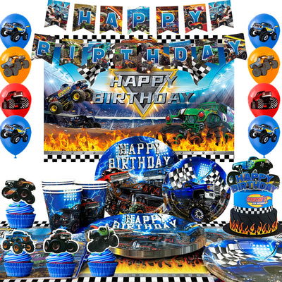 72pc Monster Truck Birthday Party Supplies Tableware Backdrop - Ship from UK