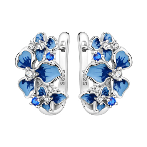 925 Sterling Silver Blue Iris Flower Hoop Earrings Anniversary Jewellery Gift