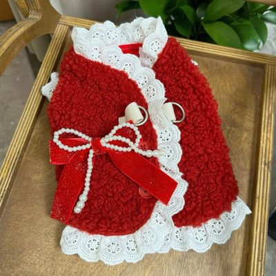Japanese Style Pet Vest Bow Tie Winter Warm Dog Clothing