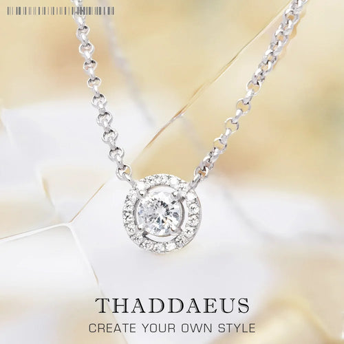 Halo Round Zircon Necklace 925 Sterling Silver Classic Fine Jewellery Gift