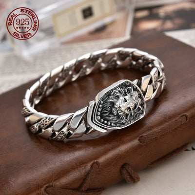 925 Sterling Silver Domineering Lion Tank Bracelet Vintage Trendy Gift
