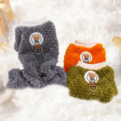 Dog Pajamas Winter Plush Onesie, Warm Puppy Jumpsuit Cozy Costume for Cats Small Dogs Rabbit Guinea Pig Hamster Clothes