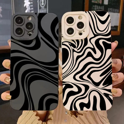 Black Wave Pattern Print Case for iPhone 16 15 14 13 12 Pro Max