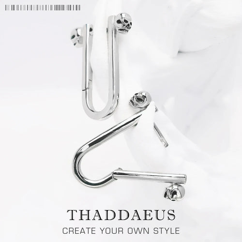 Skull Hoop Earrings 925 Sterling Silver Punk Fashion Women Men Gift