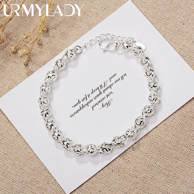 Hollow Ball Chain Bracelet 925 Sterling Silver Women Fashion Wedding Gift