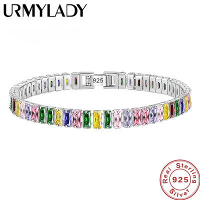 18cm Light Luxury Color Crystal Bracelet 925 Sterling Silver Women Fashion