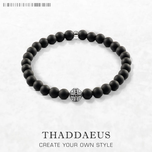 Matte Black Obsidian Karma Bracelet Cross Bead 925 Sterling Silver Fashion