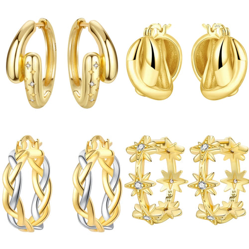 925 Sterling Silver Elegant Golden French Organ Hoop Earrings Trendy Jewellery