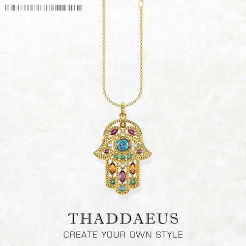 Golden Hand of Fatima Necklace Turquoise 925 Sterling Silver Vintage Jewellery