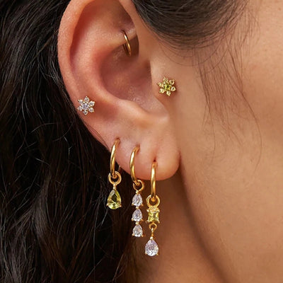 Exquisite Stainless Steel Yellow Zircon Water Drop Hoop Earring
