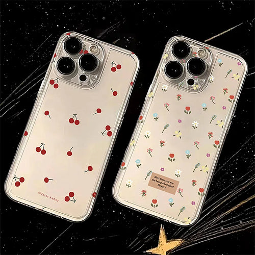 Flower & Cherry Clear Case for Samsung Galaxy S25 S24 Ultra S23 FE A55 A16