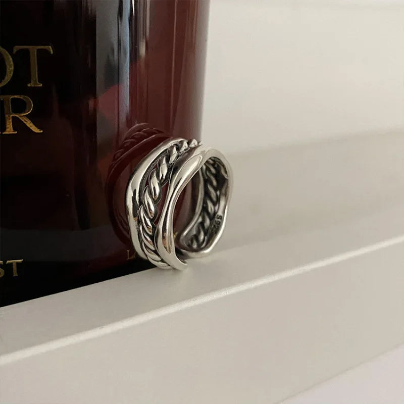 925 Sterling Silver Weave Adjustable Ring Wedding Vintage Luxury Jewellery Accessory