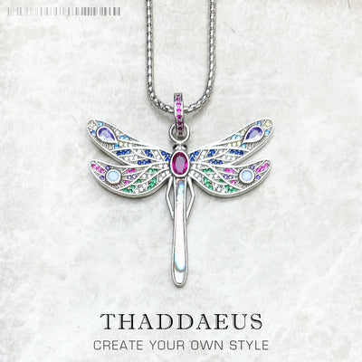 Colourful Dragonfly Pendant Necklace 925 Sterling Silver Fine Jewellery