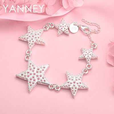 925 Sterling Silver 8-inch Star Bracelet Women Wedding Party Jewellery Gift