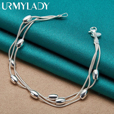 Fashion Bead Chain Bracelet 925 Sterling Silver Women Lady Wedding Jewellery