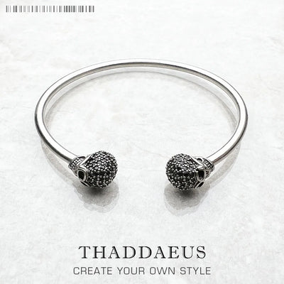 Skull Pave Bangle Bracelet 925 Sterling Silver Karma Punk Rebel Jewellery